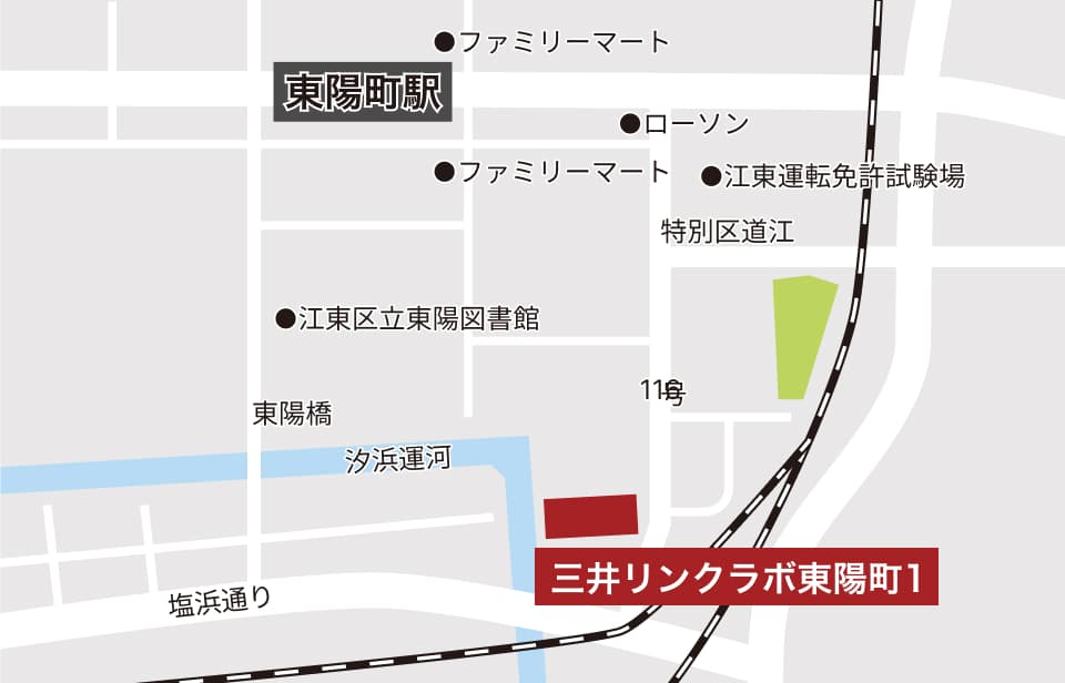 Access map of Mitsui Link Lab Toyocho 1